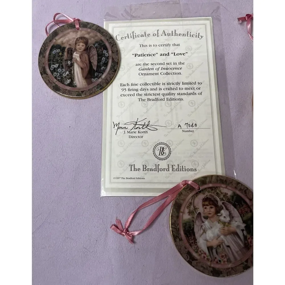 8 BRADFORD EDITIONS Garden Of Innocence ANGEL ORNAMENTS Grace Faith Love Peace +
